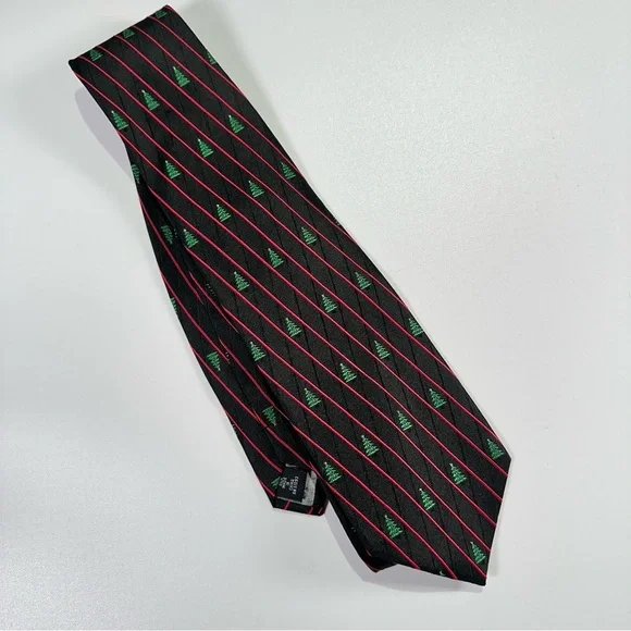 Hallmark Holiday Traditions Black Tie with Green Tree and Red Stripe Design - Picture 2 of 6